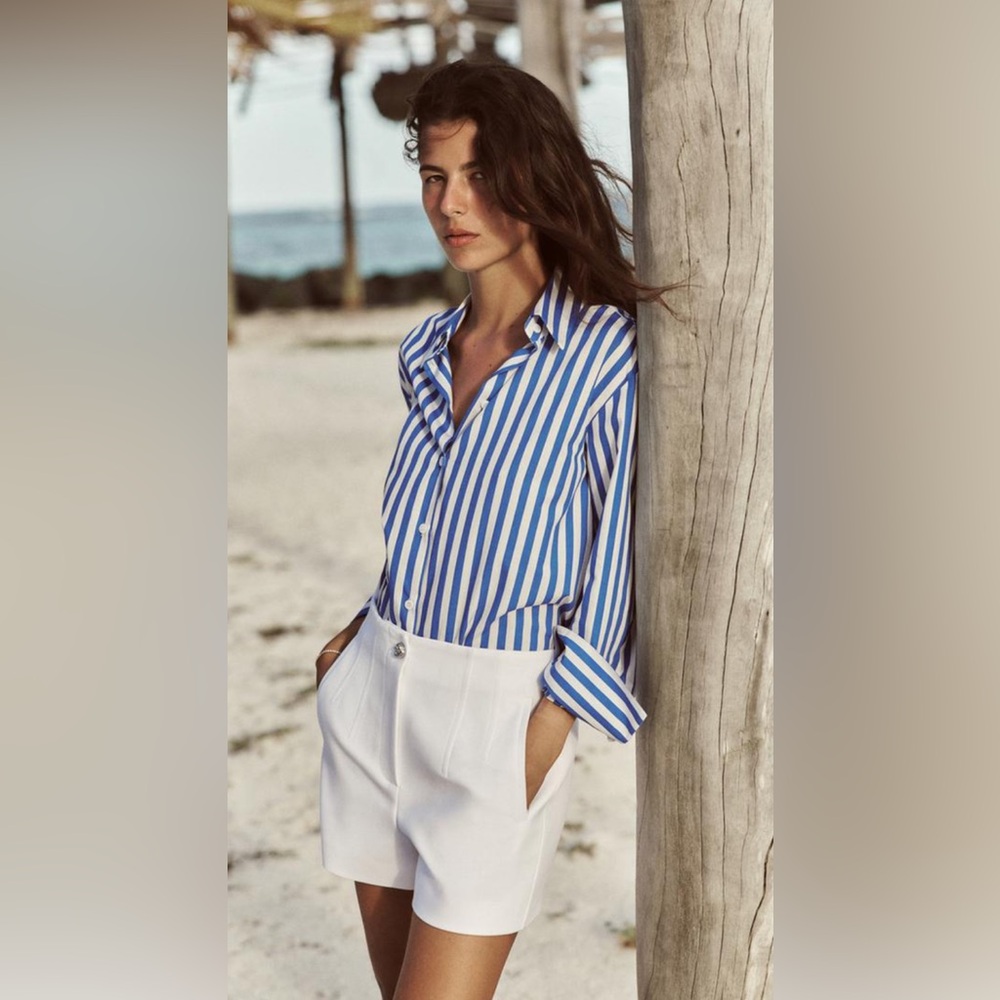 NWT - Zara striped poplin shirt
